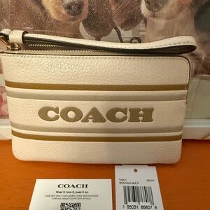 Coach Corner Zip Chalk Stripe Wristlet NWT